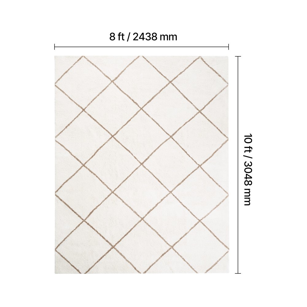 VEVOR kortpolig tapijt 3048 x 2438 mm, gezellig tapijt voor in de woonkamer, vloerkleed voor woonkamer, slaapkamer, studeerkamer, pluisvrij en met antislip TPR-rug, wit