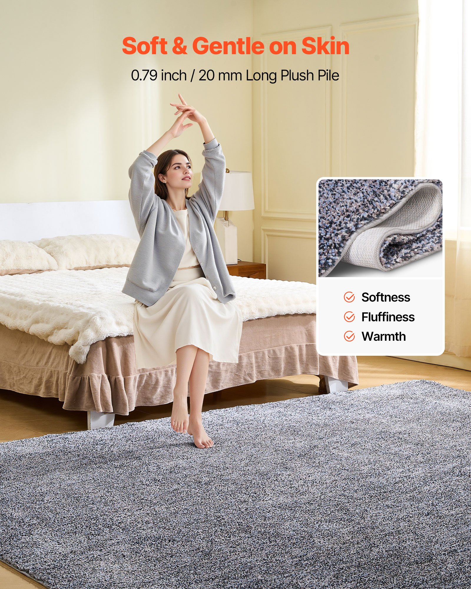 VEVOR Indoor Plush Area Rugs, 8 x 10 ft Plush Carpet, Area Rugs Furry with Long Plushs Pile, Thick & Durable High-Pile Rug for High-Traffic Areas, Non-Shedding & Non-Slip Backing, Blue-Gray