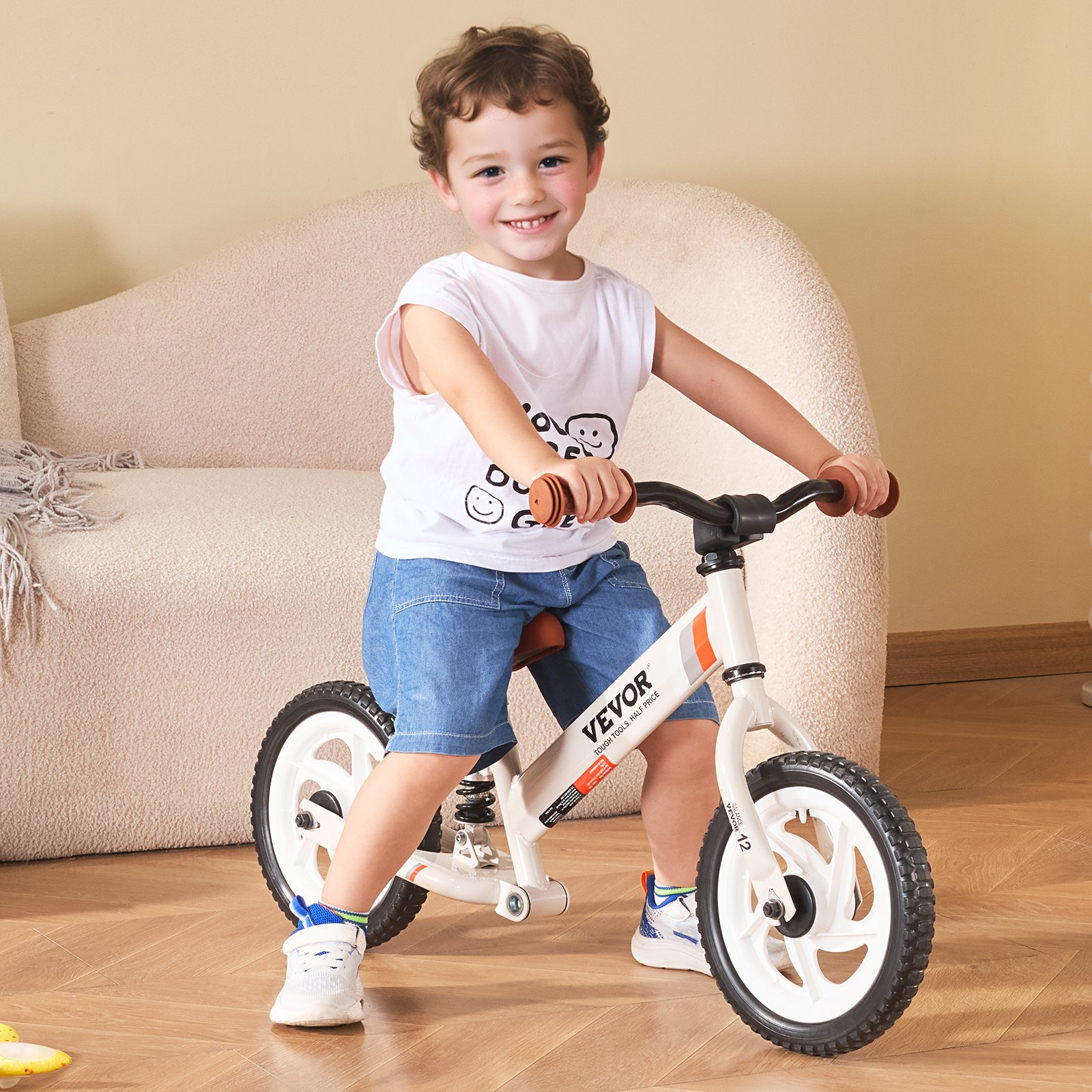 VEVOR Peuterloopfiets, 12-inch kinderfiets van koolstofstaal met verstelbare zitting en stuur, EVA-schuimbanden, geen pedalen, cadeau voor jongens en meisjes van 1-5 jaar, draagvermogen 25 kg