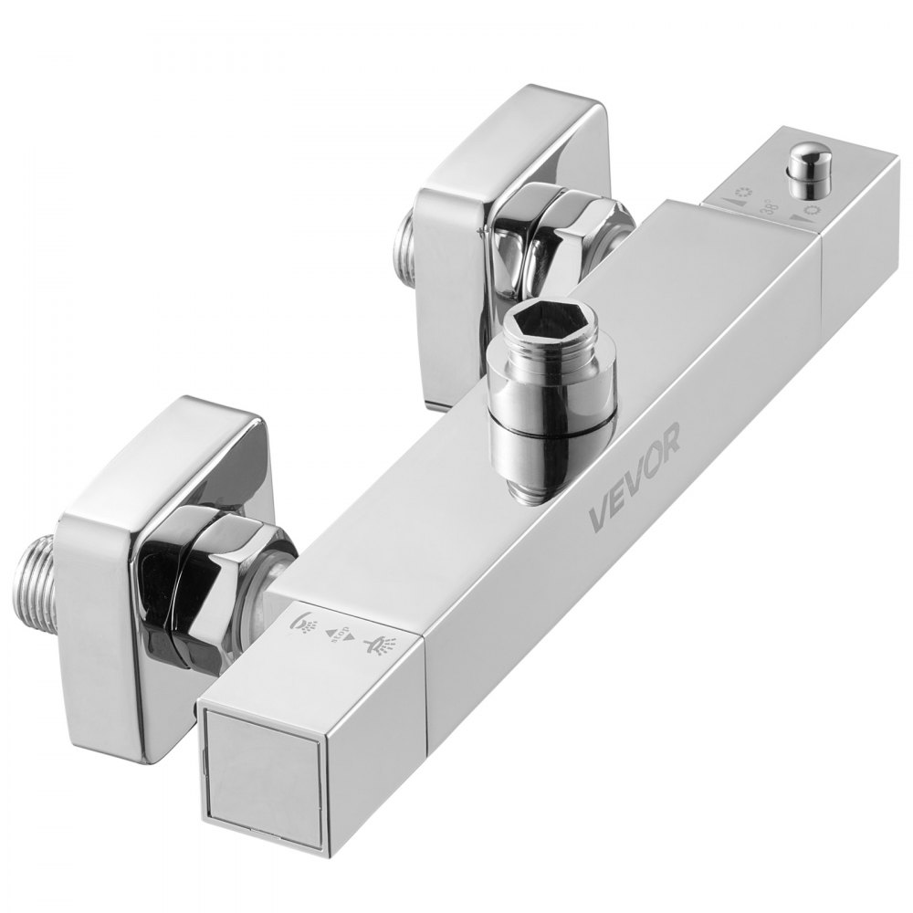 VEVOR Thermostatic Shower Faucet Valve, 38℃ Secure Lock Thermostatic Shower Faucet Valve, Hot Cold Water Showering Faucets Temperature Control Valves for Bathroom, RV, Hotel, Two Holes & Chrome Silver