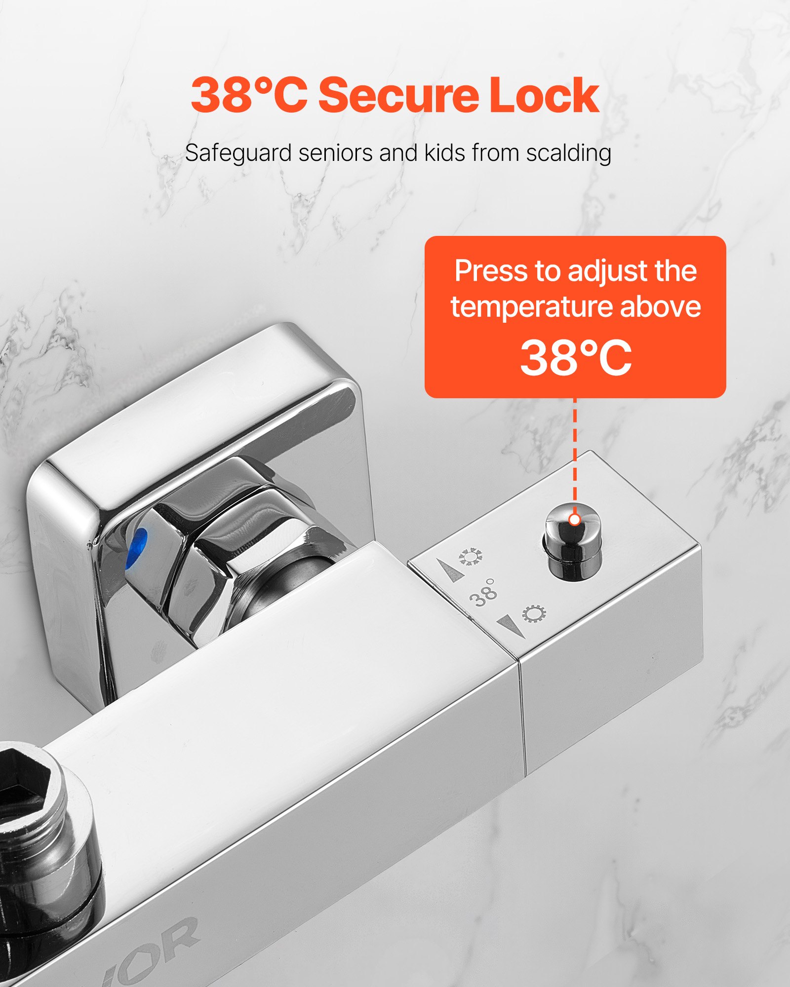 VEVOR Douchekraan met thermostatische douchethermostaat met 38 °C veiligheidsslot, douchekraankraan badkraan (2 gaten), temperatuurregelventielen voor badkamer camper hotel chroom zilver
