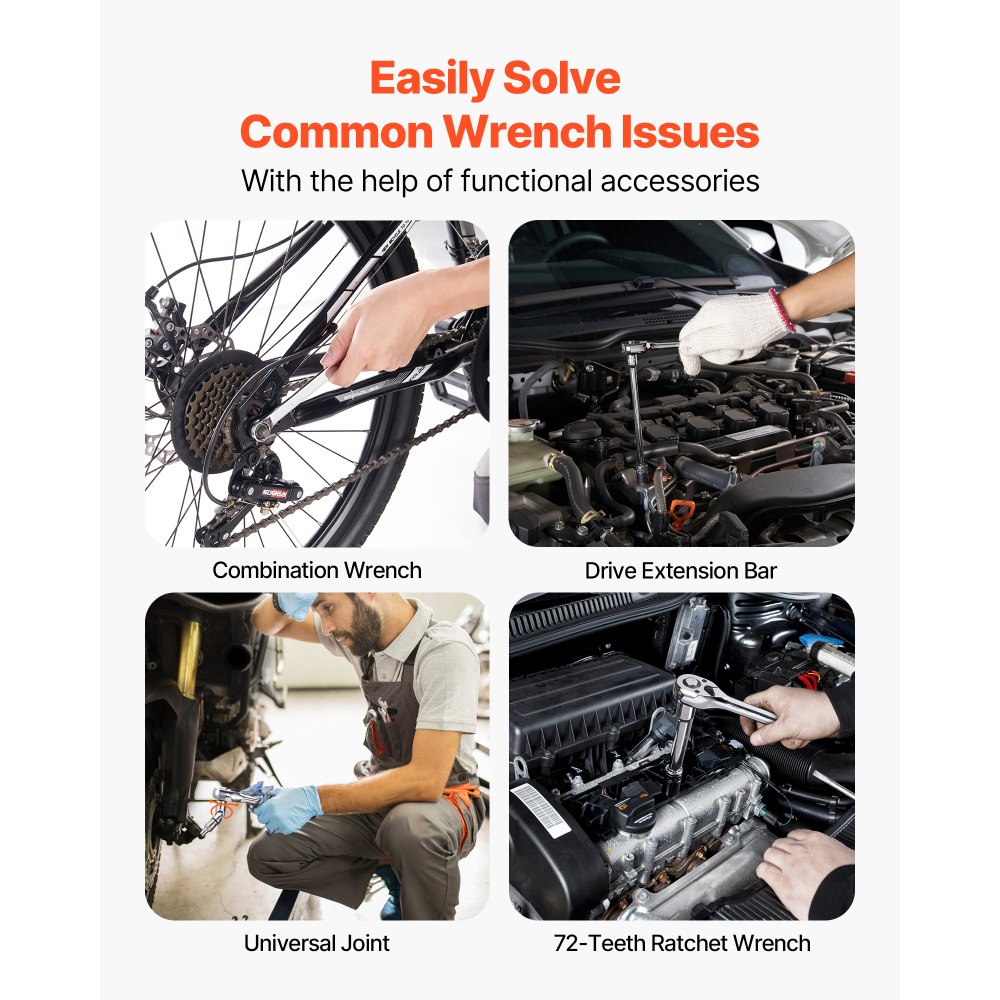 VEVOR Mechanic Tool Set Dopsleutelset (450-delig) 6,4/9,5/12,7 mm aandrijving, diepe en standaard doppen, SAE metrisch Mechanic Tool Set met sleutels en koffer