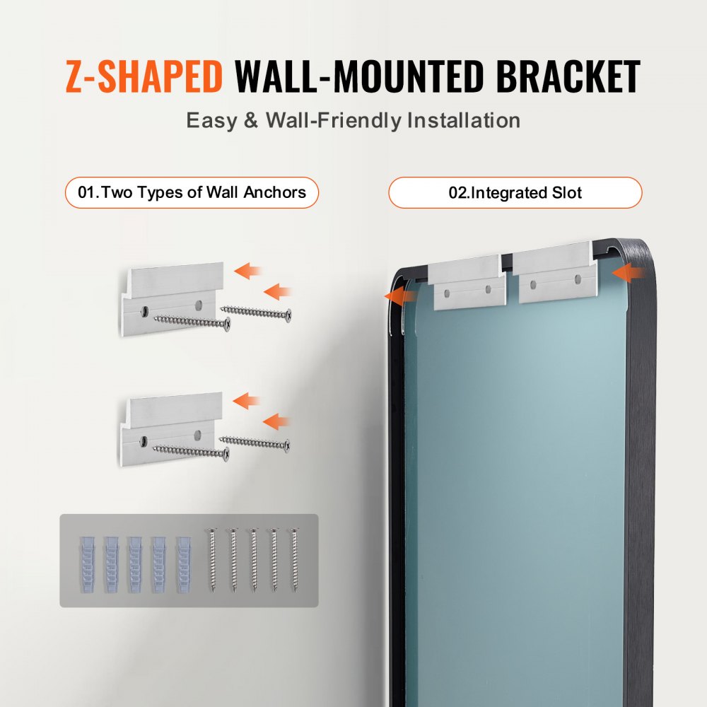 VEVOR Wandspiegel Make-upspiegel Badkamerspiegel 762 x 558 x 25 mm Rechthoekige spiegel, aluminium frame Spiegel met Z-vormige beugel voor badkamer Slaapkamer Woonkamer