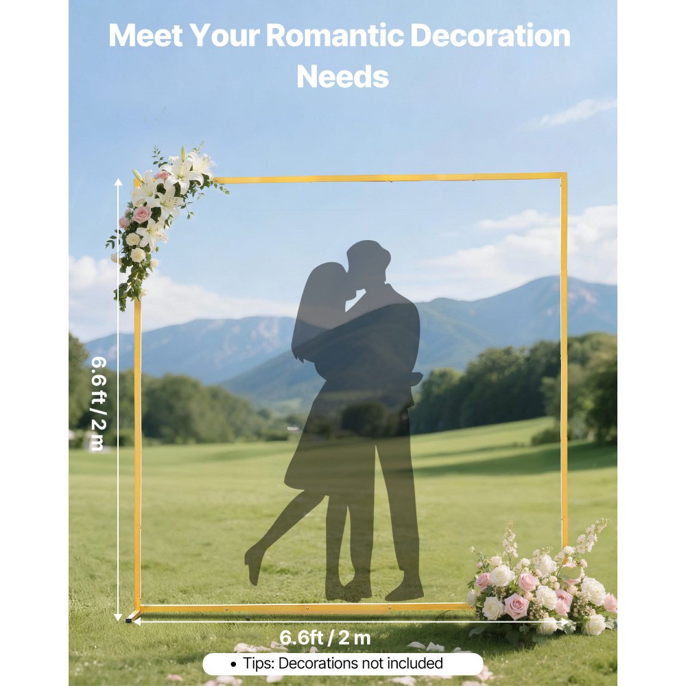 VEVOR Arch Backdrop Stand, 2 x 2 m, Stable Structure, Easy Assembly, Square Gold Metal Arch Backdrop Stand for Wedding, Birthday Party, Graduation, Holiday Celebration, and Ceremony Decoration