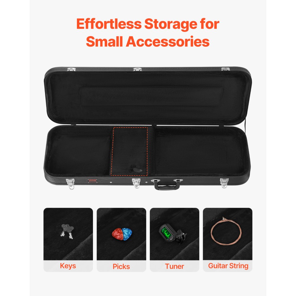 VEVOR Electric Guitar Hard Case, 43.11 in Rectangular Guitar Hard Case, With Lock Latch Keys Handle, PVC Padding Soft Lining Water-Resistant Hard Shell Guitar Cases, for 39 in Electric Guitars, Black