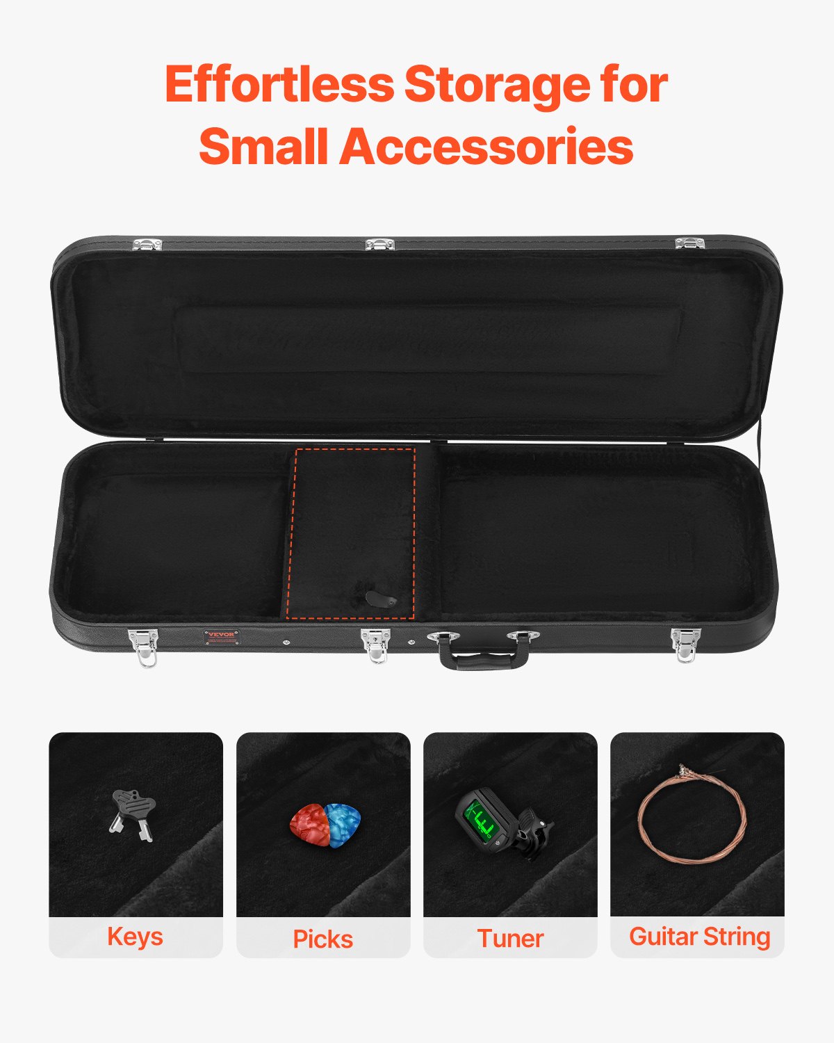 VEVOR Electric Guitar Hard Case, 43.11 in Rectangular Guitar Hard Case, With Lock Latch Keys Handle, PVC Padding Soft Lining Water-Resistant Hard Shell Guitar Cases, for 39 in Electric Guitars, Black