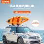 VEVOR kayak roof rack on mini cooper by the sea, showcasing easy kayak transportation.