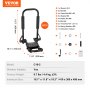 VEVOR kayak roof rack with measurements and hardware details, including instruction manual and wrench.