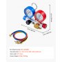 VEVOR airconditioning drukmeterset voor R22, R404A, R410A en R12 koudemiddelen, 4-weg drukmeter met 1,5 m slangen, voor onderhoud, evacuatie, vulling en terugwinning van airconditioningsystemen in voertuigen en woningen.
