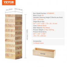 VEVOR wiebeltoren houten stapelspel torenspel 54 blokken wiebeltoren 27cm hoog