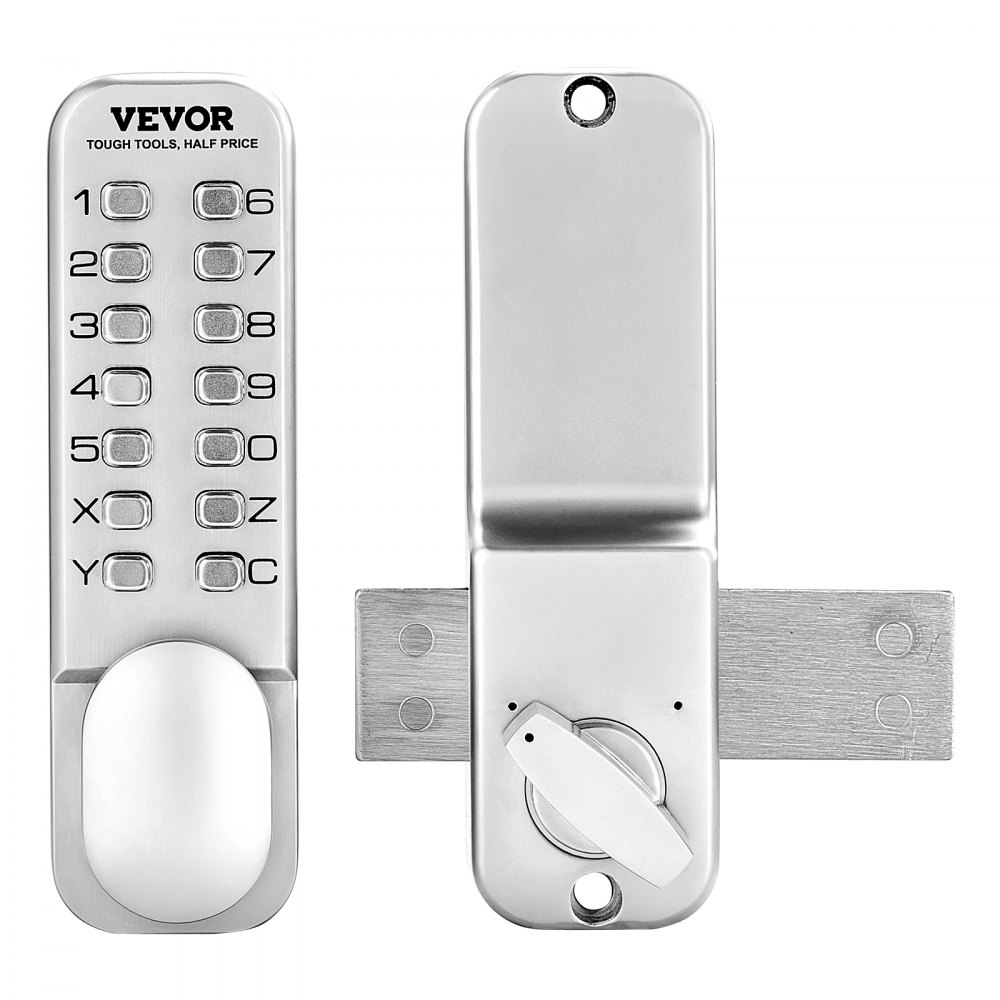 VEVOR Mechanisch sleutelloos deurslot met enkelzijdig toetsenbord (14 sleutels), sleutelloos deurslot met draaiknop, codeslot voor thuis, kantoor, buitenomheining, tuin, zilver (35-65 mm dikke deur)
