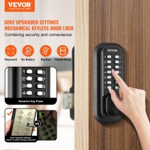 VEVOR Mechanical Keyless Entry Door Lock, 14 Digit Keypad, Outdoor Gate Door Locks Set with Surface-mounted Latch, Water-proof Zinc Alloy, Keypad and Knob, Easy to Install, for Garden, Yard, Garage