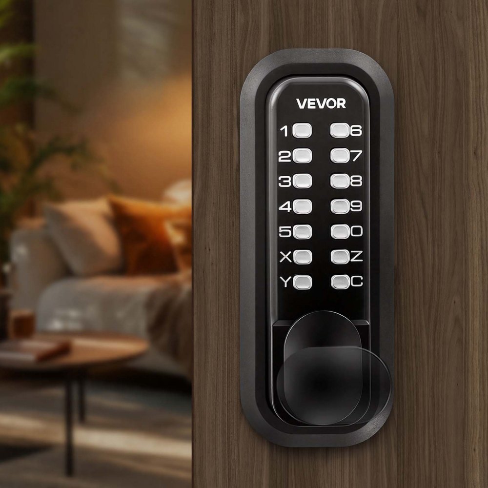 VEVOR Mechanisch Codeslot met Enkelzijdig Toetsenbord (4- tot 7-cijferige code), Sleutelloos Deurslot met Handgreep & Knop & Automatische Vergrendeling, voor Voordeuren en Garages, Zwart
