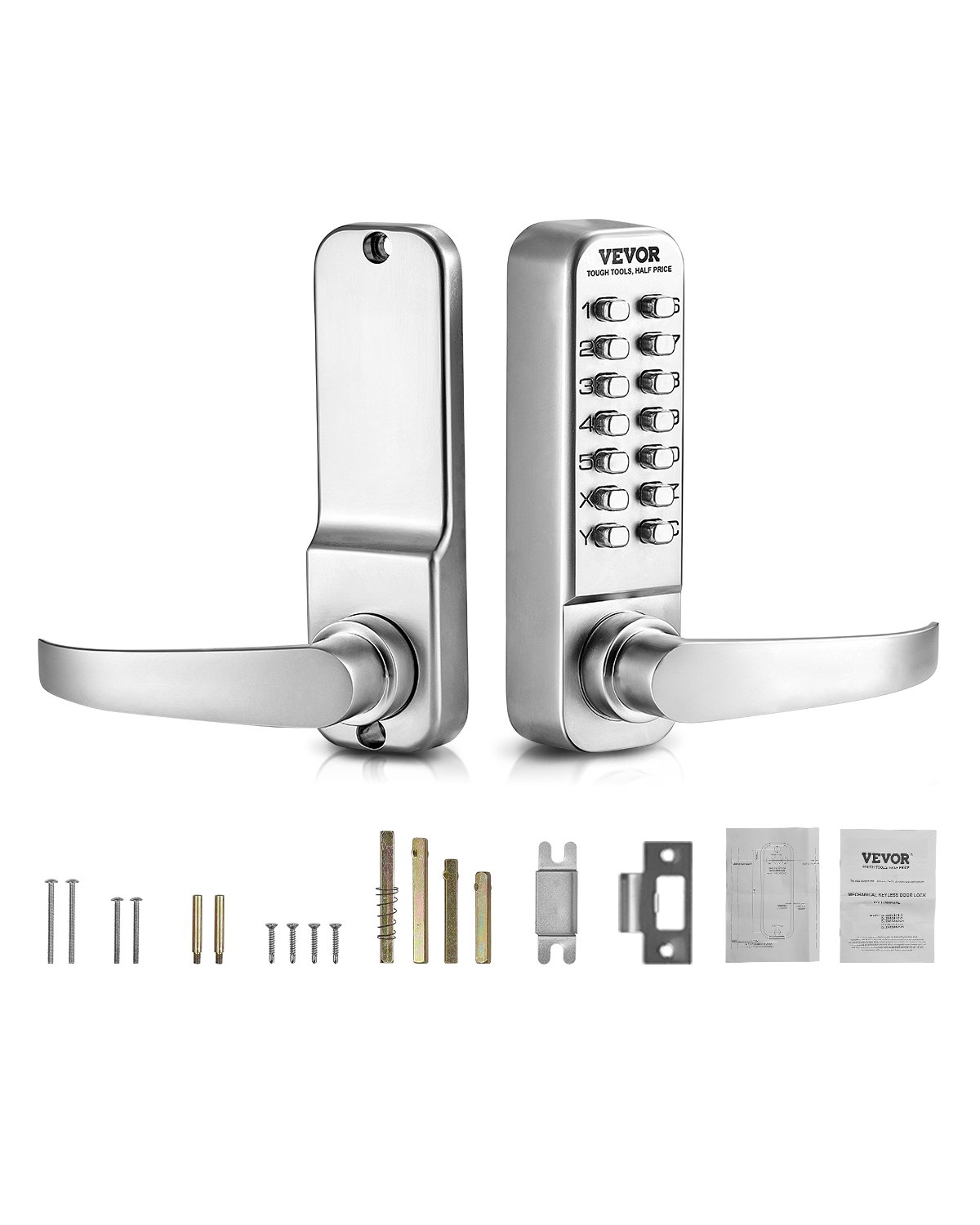 VEVOR Mechanisch sleutelloos deurslot met enkelzijdig toetsenbord (14 sleutels), sleutelloos deurslot met handgreep, codeslot voor thuis, kantoor, buiten, hek, tuin, zilver (35-65 mm dikke deur)