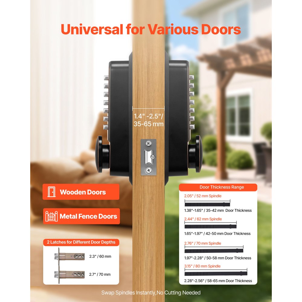 VEVOR Mechanical Keyless Entry Door Lock, 2.0 Code Upgrade, 4-7 Digits Code, Double-Sided Push Button Combination Mechanical Keypad Door Knob, Auto Locking, for Indoor or Outdoor, Oil-Rubbed Bronze