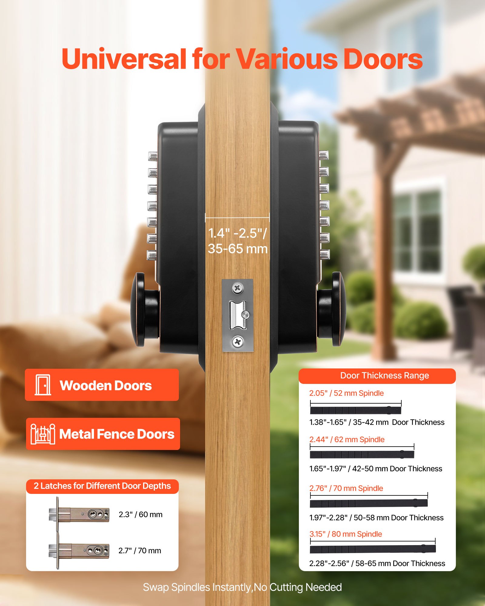 VEVOR Mechanical Keyless Entry Door Lock, 2.0 Code Upgrade, 4-7 Digits Code, Double-Sided Push Button Combination Mechanical Keypad Door Knob, Auto Locking, for Indoor or Outdoor, Oil-Rubbed Bronze