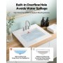 VEVOR Semi Recessed Bathroom Sink, 20.08 x 18.31 Inch Rectangular White Ceramic Vessel Sink with Overflow and 3 Faucet Holes, Drop in Modern Lavatory Vanity Bath Wash Bowl Basin Rectangle Small Space