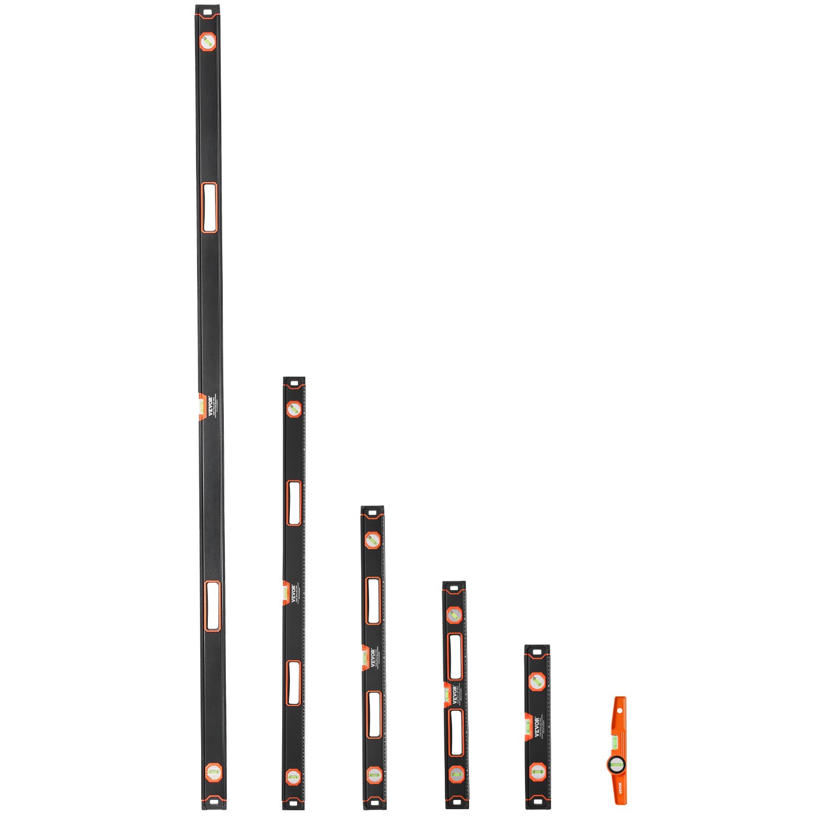 VEVOR 6-delige waterpasset, 200/120/80/60/40/25 cm waterpasset, liniaal voor 45/90/180 graden, meetinstrument van aluminiumlegering (alleen 25 cm heeft een magneet)