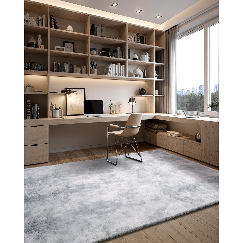VEVOR Indoor Plush Area Rugs, 9 x 12 ft Soft Plush Carpet, Furry Shag Area Rugs for Living Room, Bedroom, Modern Home Decor Aesthetic Long-Pile Rug, Non-Shedding, Slip-Resistant, Tie-Dye Light Gray