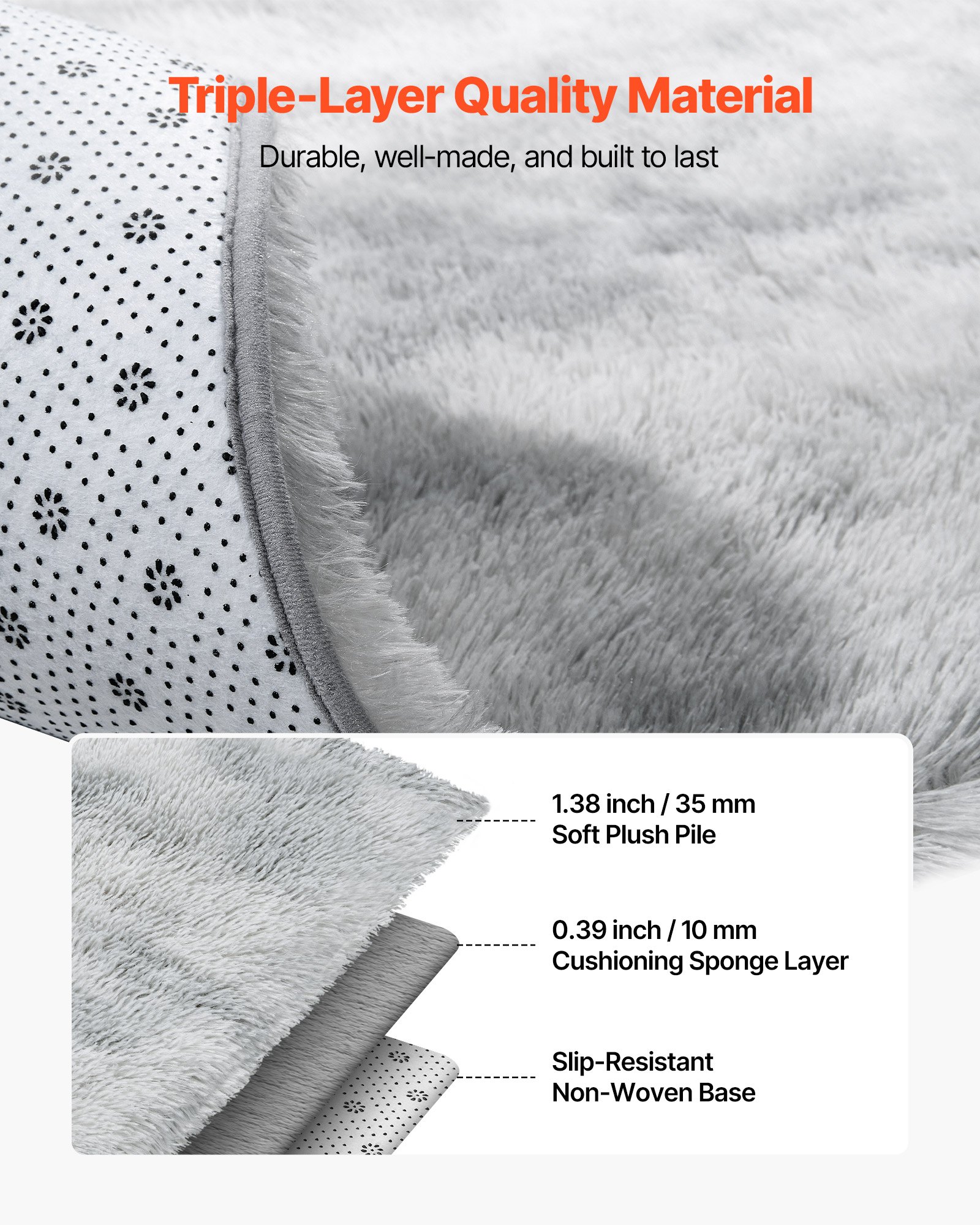 VEVOR Indoor Plush Area Rugs, 9 x 12 ft Soft Plush Carpet, Furry Shag Area Rugs for Living Room, Bedroom, Modern Home Decor Aesthetic Long-Pile Rug, Non-Shedding, Slip-Resistant, Tie-Dye Light Gray