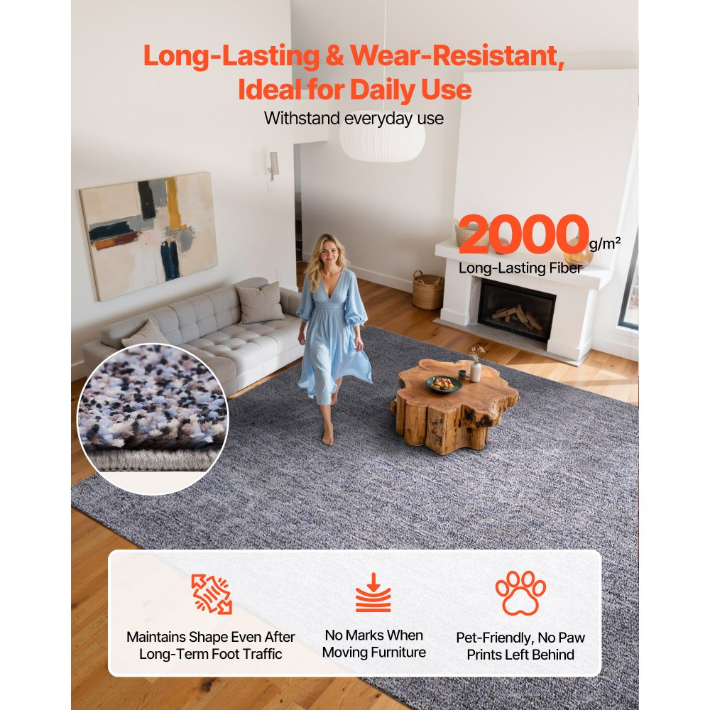 VEVOR Indoor Plush Area Rugs, 9 x 12 ft Plush Carpet, Area Rugs Furry with Long Plushs Pile, Thick & Durable High-Pile Rug for High-Traffic Areas, Non-Shedding & Non-Slip Backing, Blue-Gray