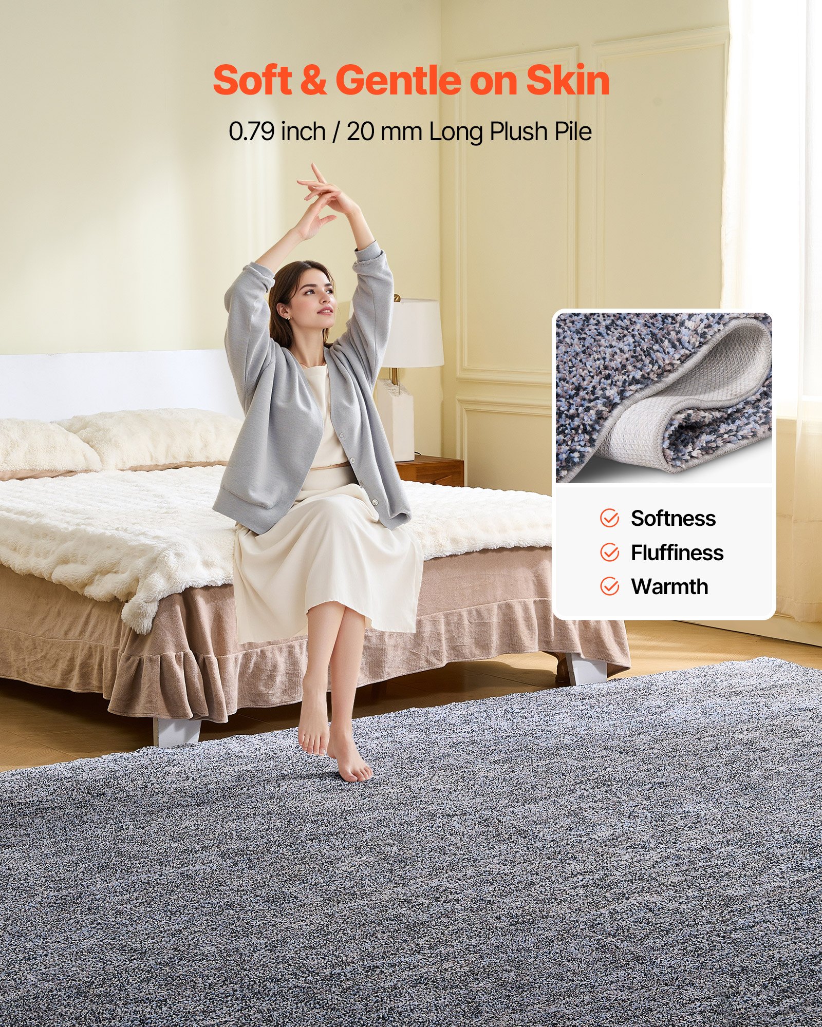 VEVOR Indoor Plush Area Rugs, 9 x 12 ft Plush Carpet, Area Rugs Furry with Long Plushs Pile, Thick & Durable High-Pile Rug for High-Traffic Areas, Non-Shedding & Non-Slip Backing, Blue-Gray