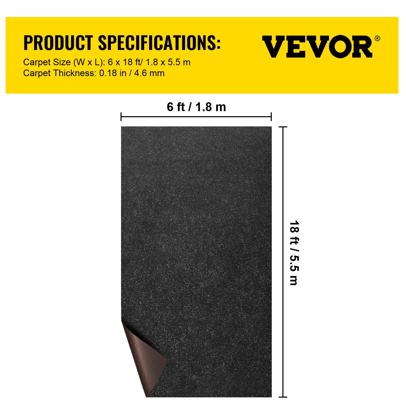 Vevor Marine Antislip Tapijt Indoor Outdoor Tapijt Bootmat 1.8 X 5.5 Mzwart