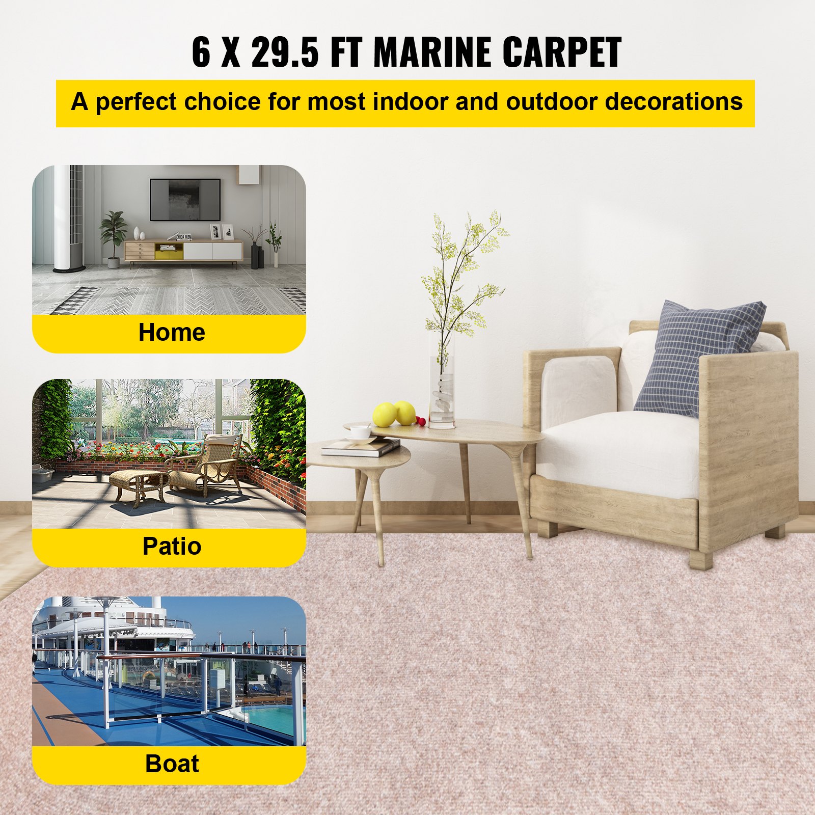 Vevor Marine Antislip Tapijt Indoor Outdoor Tapijt Bootmat 1.8 X 9 M Bruin