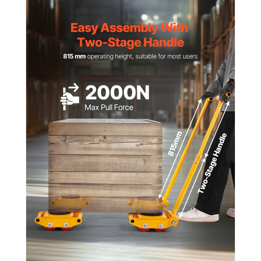 VEVOR Machine Dolly, 6T Meubel Dolly, 278 x 220 x 105 mm Meubel Dolly, Machine Dolly met 360° draaibare kap en PU-richtingswielen, Meubel Dolly, Zware industriële verhuisuitrusting, Geel