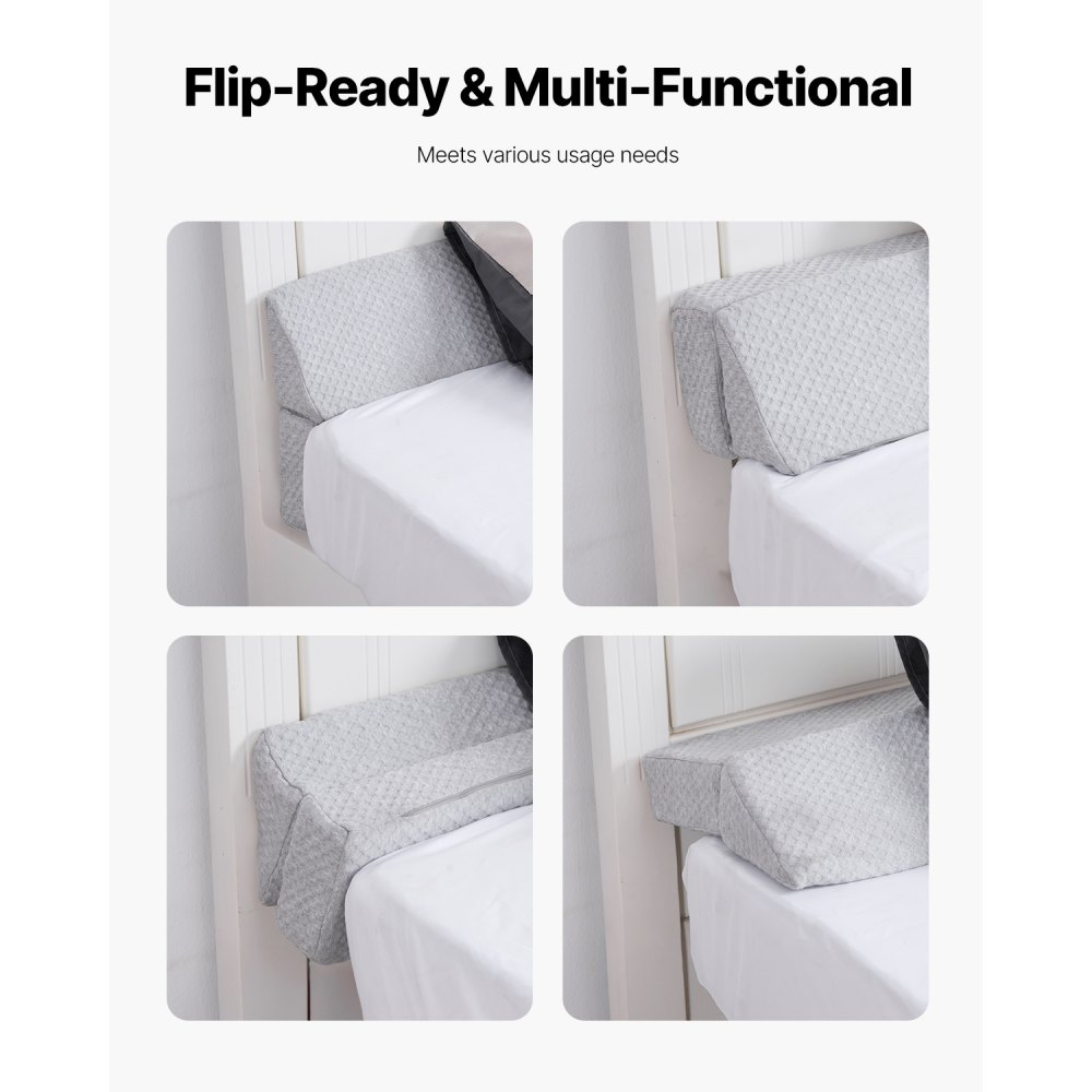 VEVOR Bed Wedge Pillow for Headboard, Queen Size, 60"x6"x6" Foam Bed Gap Filler - Fill 0-7" Gap, Versatile Flip-Over Mattress Wedge Headboard Pillow with Anti-Slip Bottom, for Sleeping Backrest, Gray