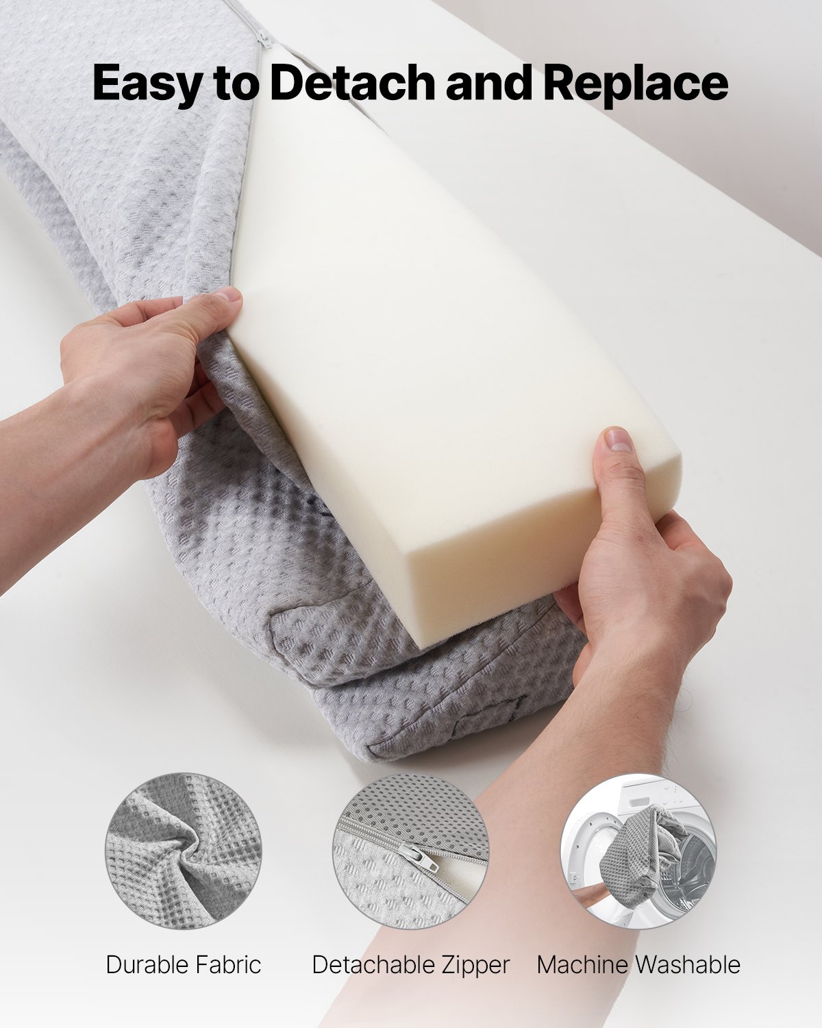 VEVOR Bed Wedge Pillow for Headboard, Queen Size, 60"x6"x6" Foam Bed Gap Filler - Fill 0-7" Gap, Versatile Flip-Over Mattress Wedge Headboard Pillow with Anti-Slip Bottom, for Sleeping Backrest, Gray