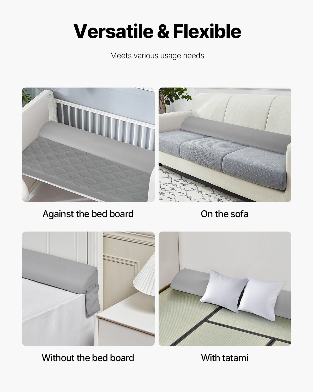 VEVOR Bed Wedge Pillow for Headboard, King Size, 76"x6"x4.5" Bed Gap Filler, Fill 0-4" Gap Between Headboard and Mattress, 25D Foam Mattress Wedge Headboard Pillow with Side Pocket, for Backrest, Gray