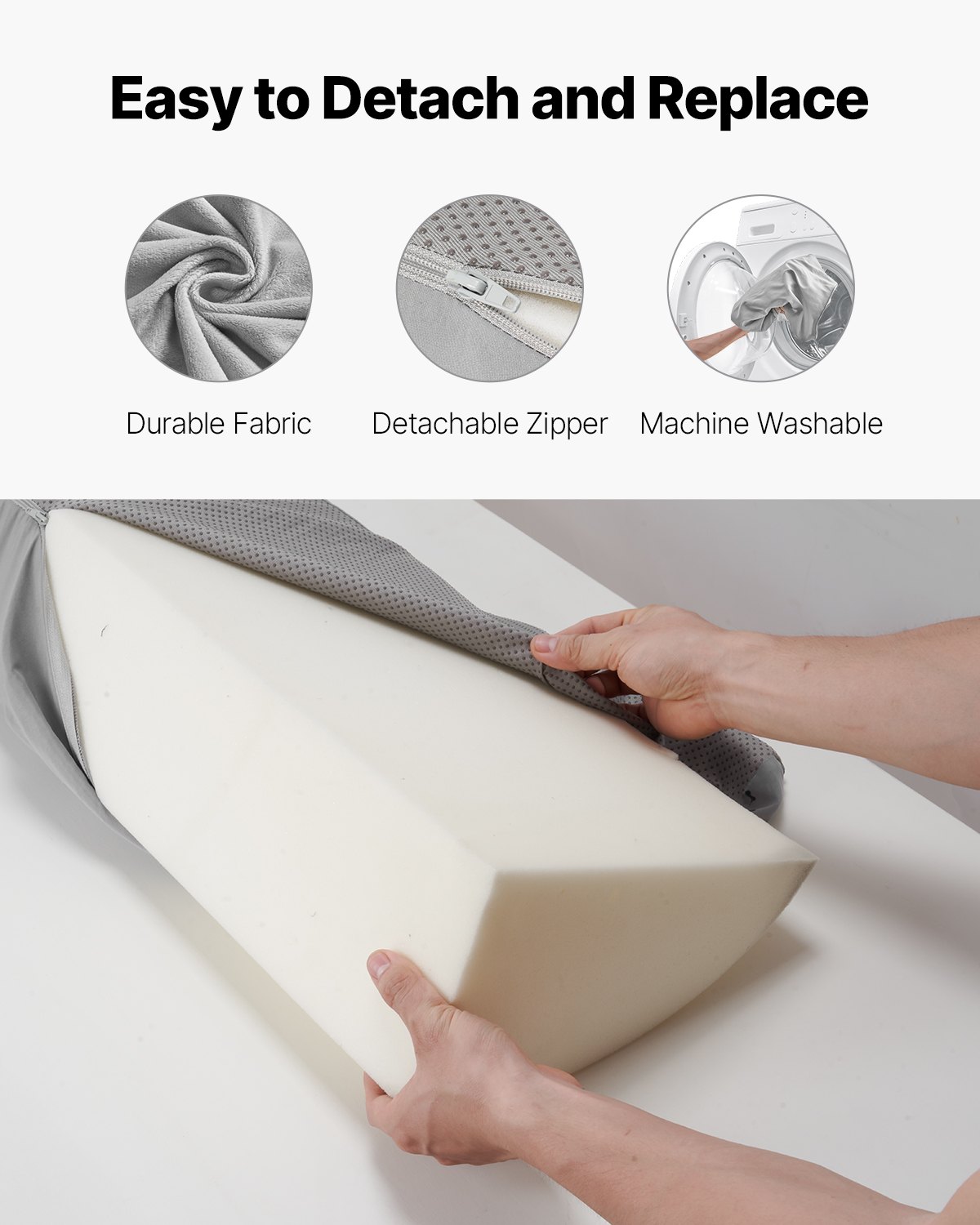 VEVOR Bed Wedge Pillow for Headboard, King Size, 76"x6"x4.5" Bed Gap Filler, Fill 0-4" Gap Between Headboard and Mattress, 25D Foam Mattress Wedge Headboard Pillow with Side Pocket, for Backrest, Gray