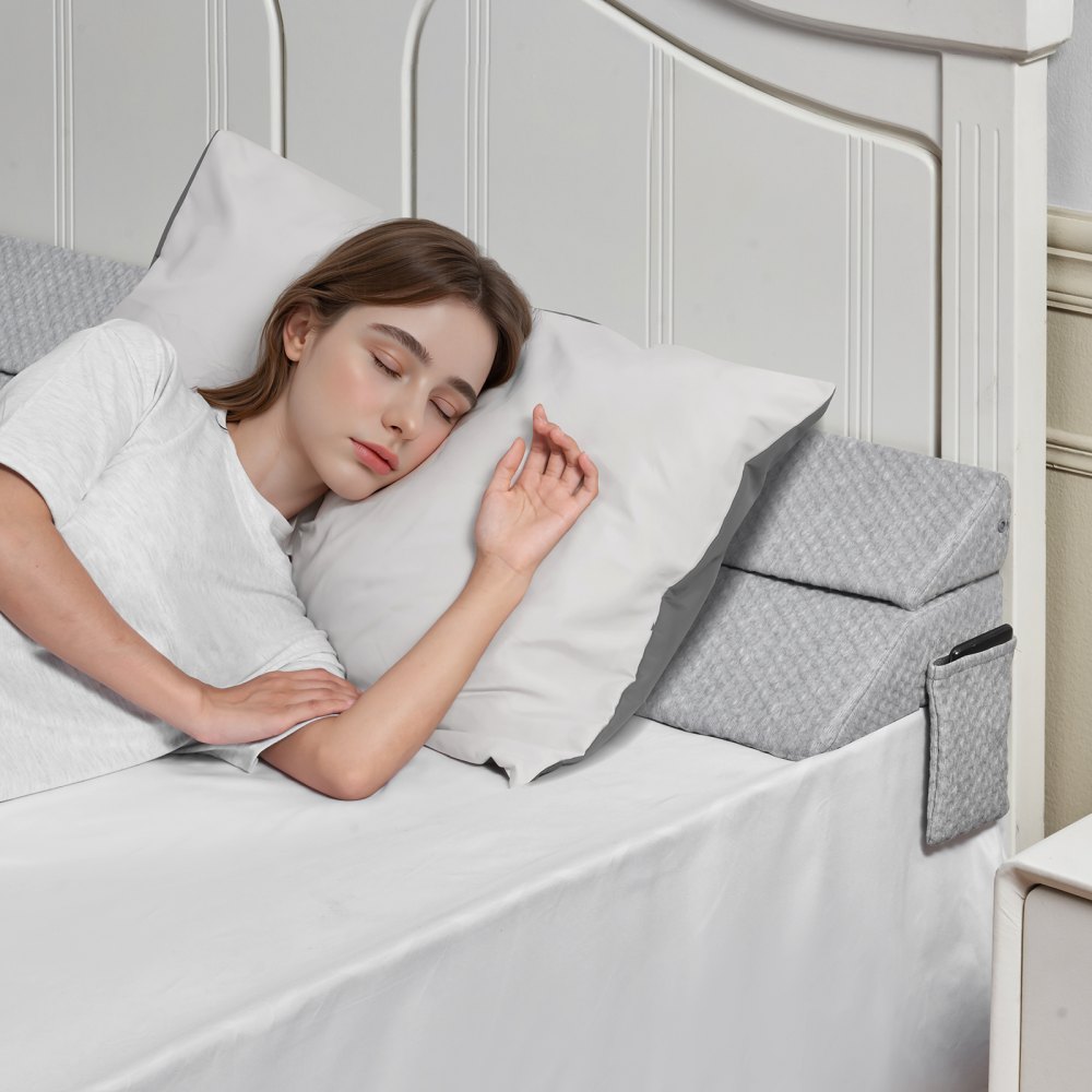 VEVOR Bed Wedge Pillow for Headboard, King Size, 76"x10"x6" Bed Gap Filler, Fill 0-7" Gap Between Headboard and Mattress, 25D Foam Mattress Wedge Headboard Pillow with Side Pocket, for Backrest, Gray