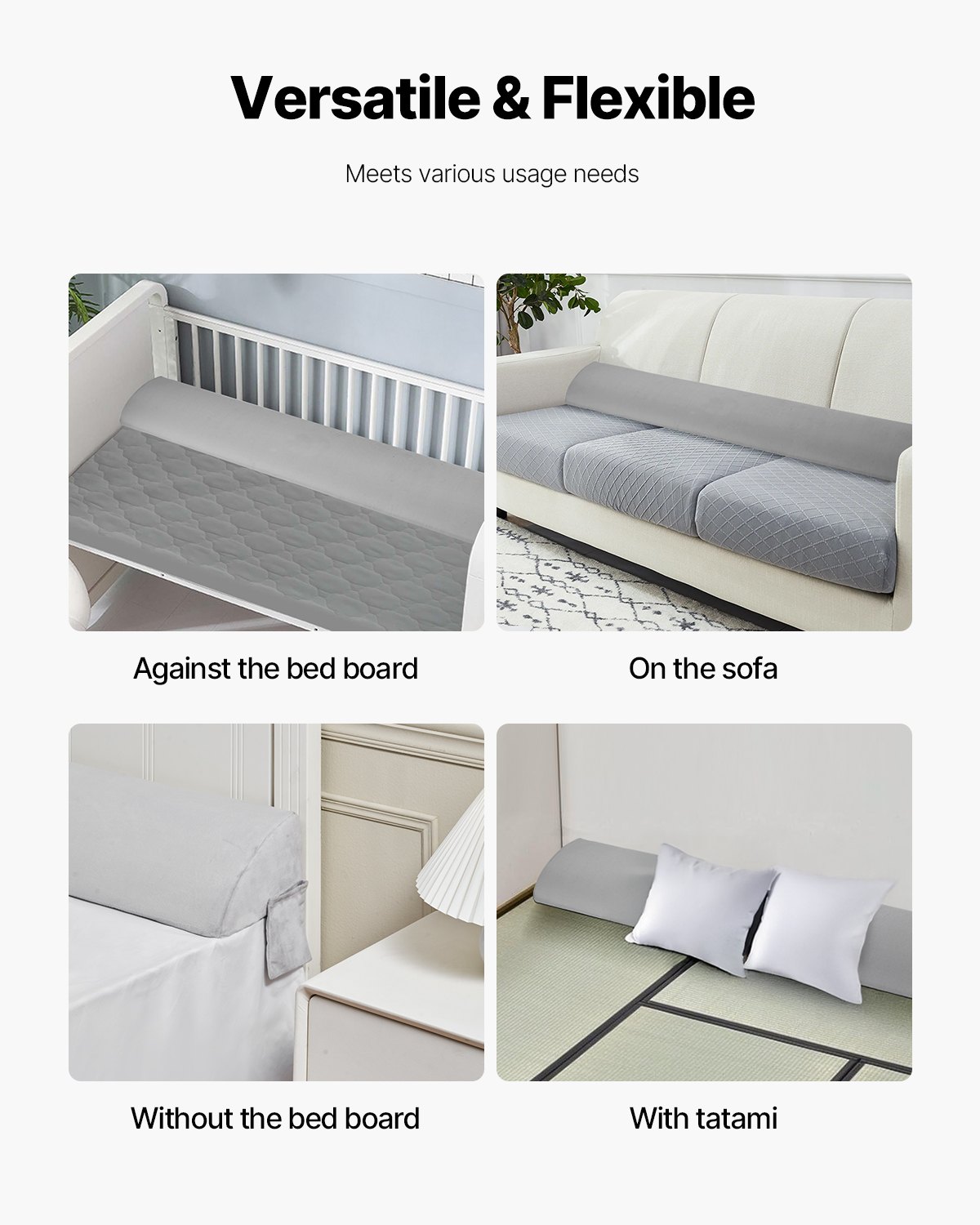 VEVOR Bed Wedge Pillow for Headboard, King Size, 76"x10"x6" Bed Gap Filler, Fill 0-7" Gap Between Headboard and Mattress, Soft Plush Mattress Wedge Headboard Pillow with Side Pocket, for Backrest Gray