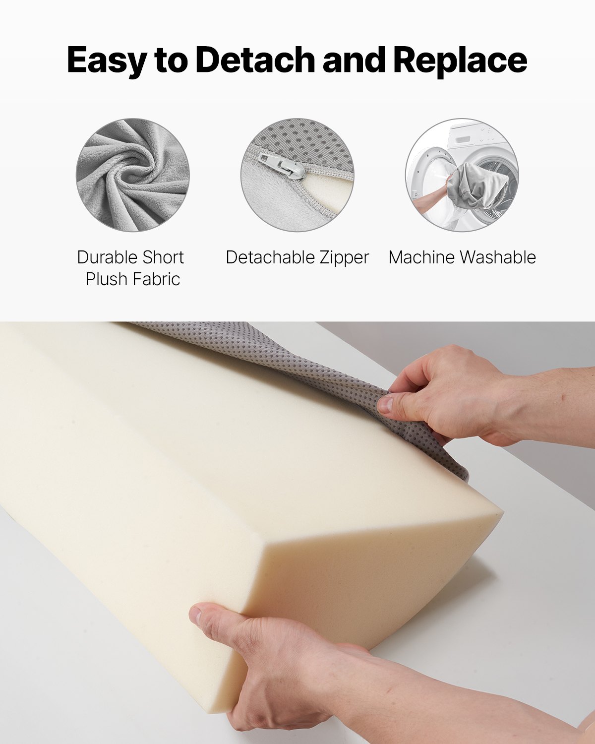 VEVOR Bed Wedge Pillow for Headboard, King Size, 76"x10"x6" Bed Gap Filler, Fill 0-7" Gap Between Headboard and Mattress, Soft Plush Mattress Wedge Headboard Pillow with Side Pocket, for Backrest Gray