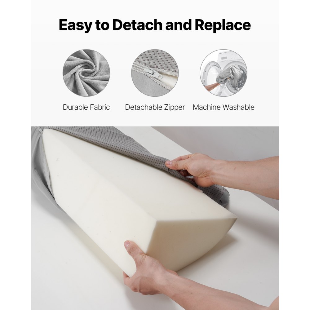 VEVOR Bed Wedge Pillow for Headboard, King Size, 76"x8"x6" Bed Gap Filler, Fill 0-5" Gap Between Headboard and Mattress, 25D Foam Mattress Wedge Headboard Pillow with Side Pocket, for Backrest, Gray