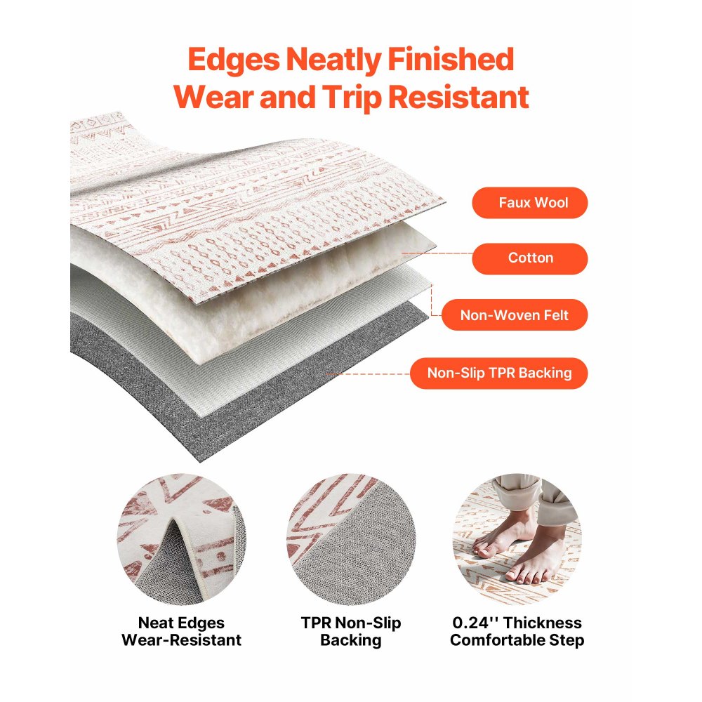 VEVOR Area Rug, 5 x 8 ft Large Washable Rug, Non-Slip and Tear-Resistant Soft Carpet, Pet & Child Friendly Modern Area Rugs, Indoor Mat for Bedroom, Office, Living Room, Kids Room, Entryway, Beige