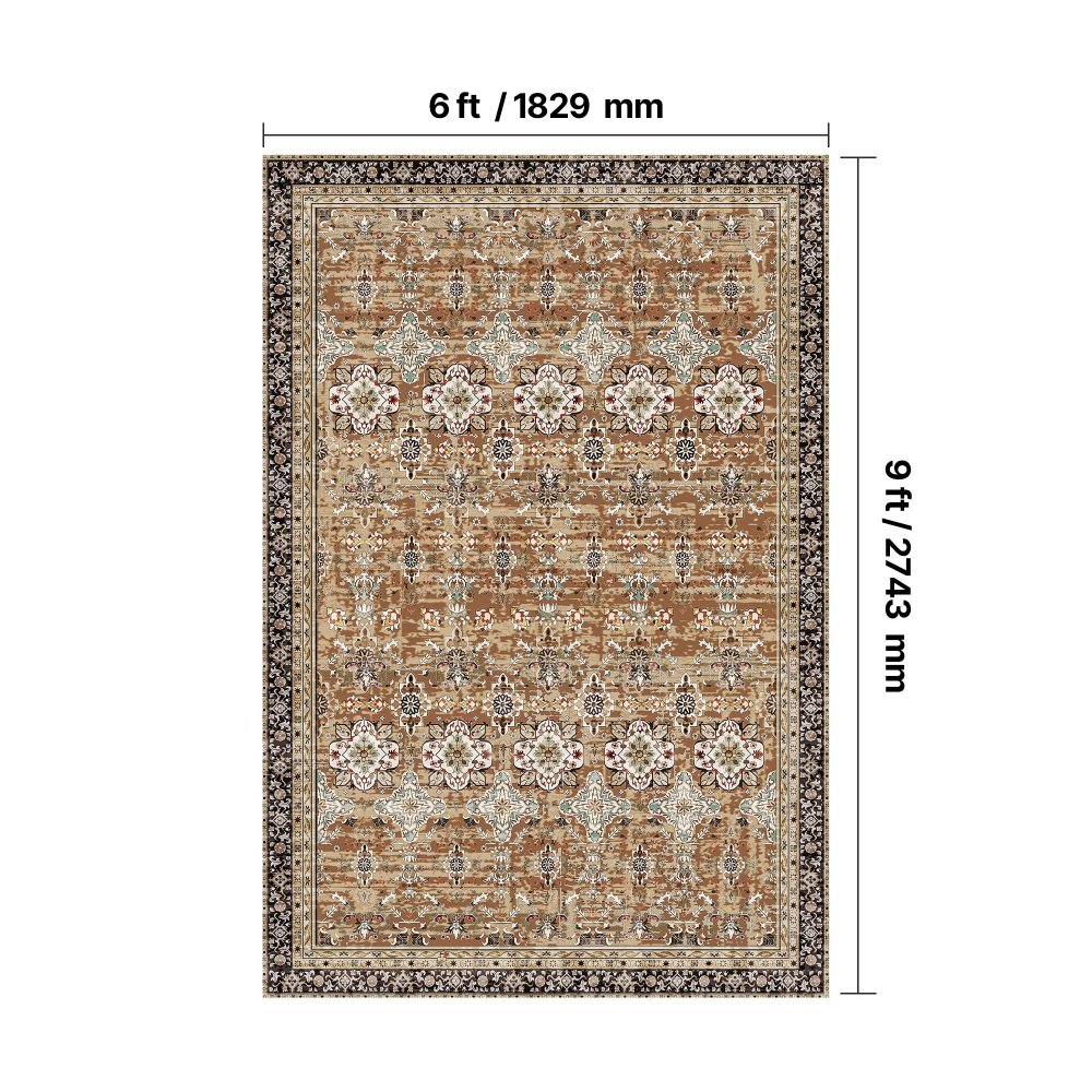 VEVOR Area Rug, 6 x 9 ft Large Washable Rug, Non-Slip and Tear-Resistant Soft Carpet, Pet & Child Friendly Vintage Area Rugs, Indoor Mat for Bedroom, Living Room, Kids Room, Entryway, Brown Green