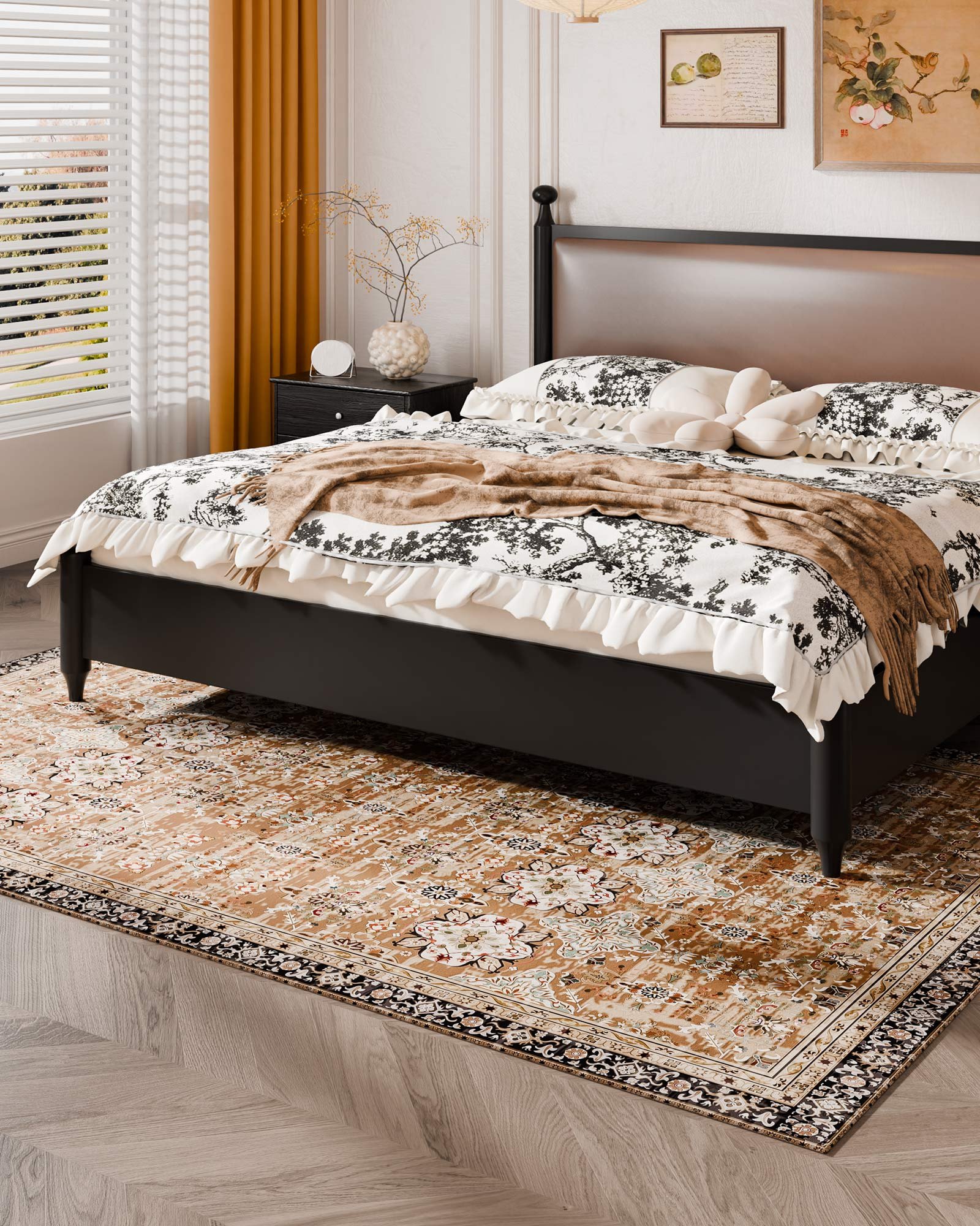 VEVOR Area Rug, 6 x 9 ft Large Washable Rug, Non-Slip and Tear-Resistant Soft Carpet, Pet & Child Friendly Vintage Area Rugs, Indoor Mat for Bedroom, Living Room, Kids Room, Entryway, Brown Green