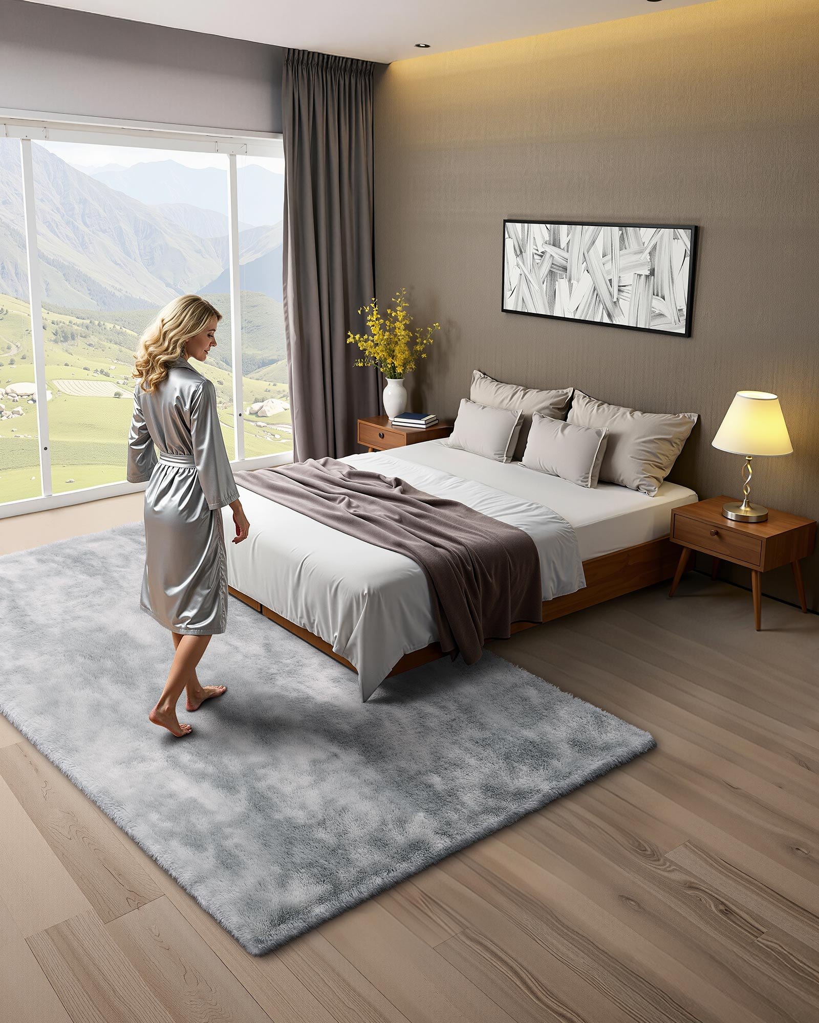 VEVOR Hoogpolig Vloerkleed 2743x1829 mm, pluche woonkamer vloerkleed met drielaags materiaal, vloerkleed voor woonkamer, slaapkamer, serre, pluisvrij en zacht, antislip, grijs gemengd