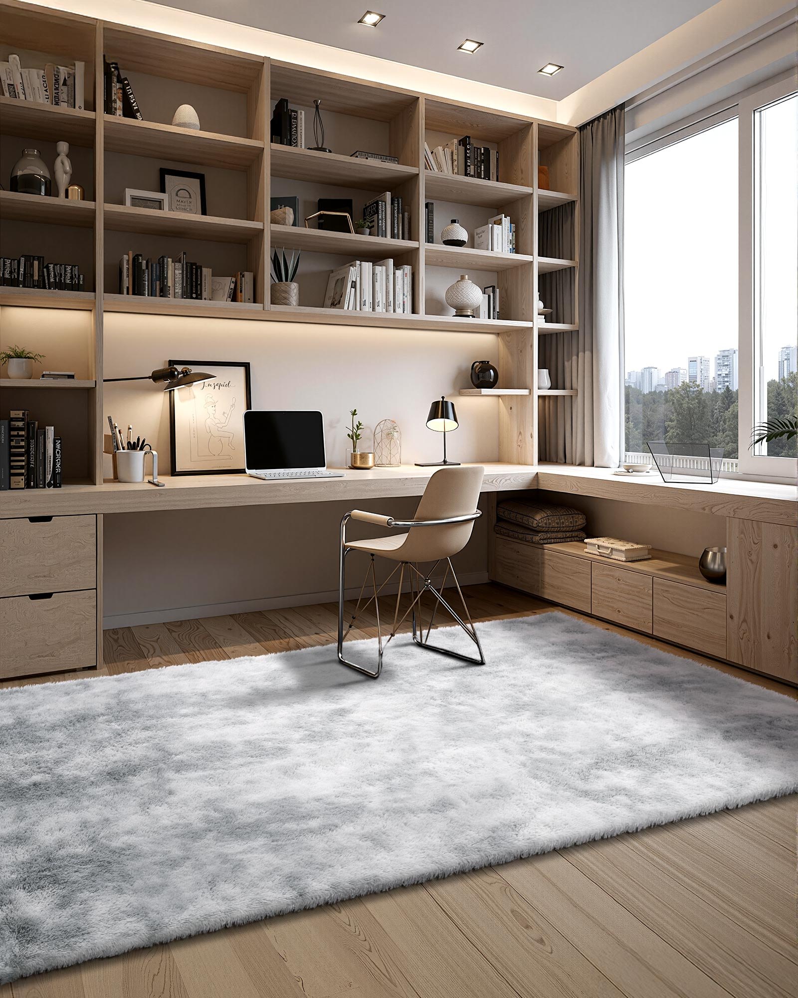 VEVOR Hoogpolig Vloerkleed 2743x1829 mm, pluche woonkamer vloerkleed met drielaags materiaal, vloerkleed voor woonkamer, slaapkamer, serre, pluisvrij en zacht, antislip, grijs gemengd