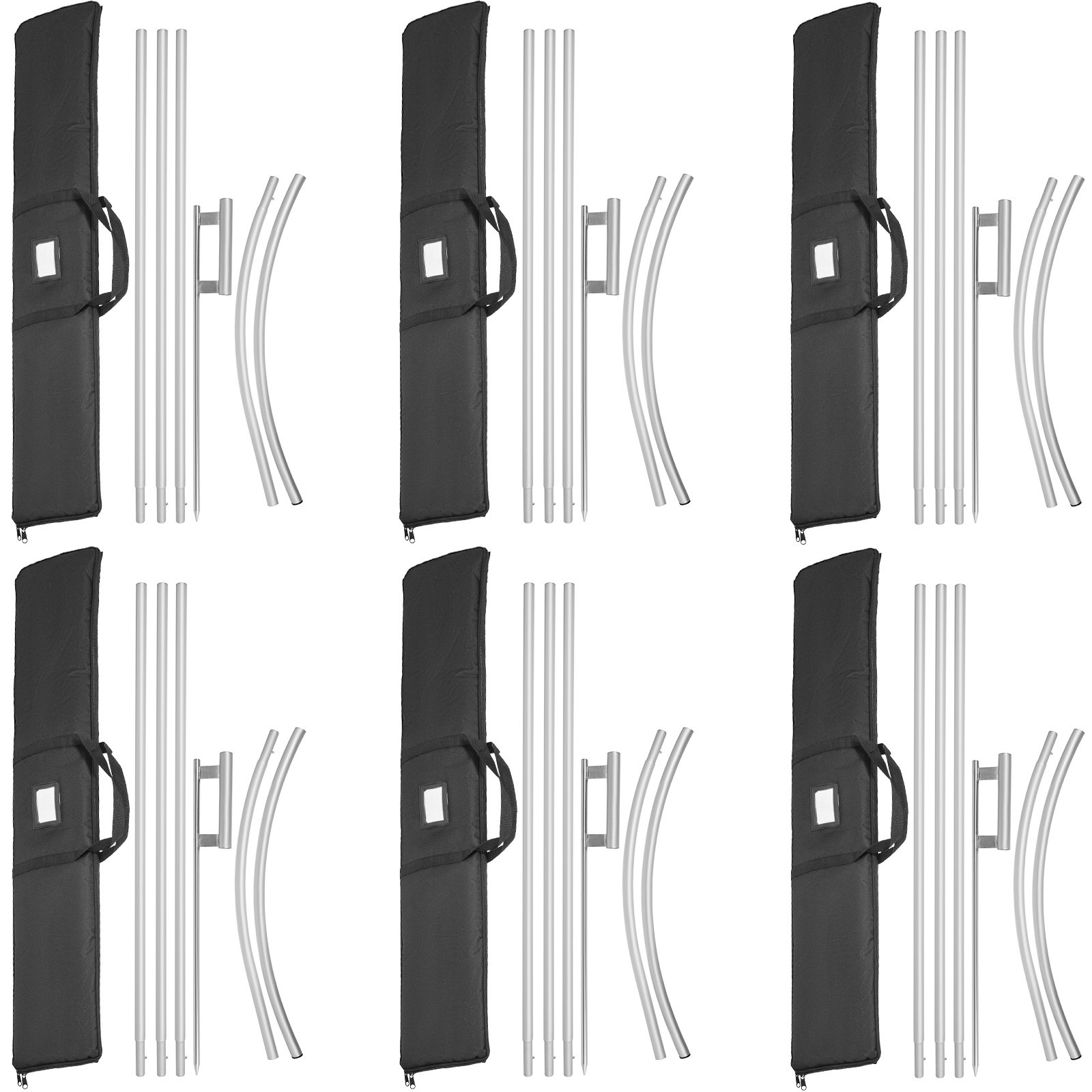 VEVOR Advertising Flag Pole, 6 x Feather Flag Bundles with Ground Spike, 16 ft Windless Flag Pole Sets with Ground Mounting Stake, 6pcs Swooper Flag Pole Kit, Sign Flag for Businesses Storefronts