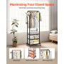 VEVOR Clothes Rack, Rolling Clothing Garment Rack with Hanging Rod and Side Hooks, 3 Storage Shelves, 45 kg Load Capacity, Heavy Duty Carbon Steel Clothing Racks for Bedroom, Laundry, Living Room