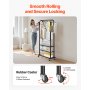 VEVOR Clothes Rack, Rolling Clothing Garment Rack with Hanging Rod and Side Hooks, 3 Storage Shelves, 45 kg Load Capacity, Heavy Duty Carbon Steel Clothing Racks for Bedroom, Laundry, Living Room