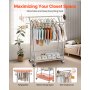 VEVOR Clothes Rack, Rolling Clothing Garment Rack with 2 Hanging Rods and Storage Basket, 150 kg Load Capacity, Extendable Carbon Steel Clothing Racks with Wheels for Bedroom, Laundry, Living Room