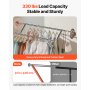 VEVOR Clothes Rack, Rolling Clothing Garment Rack with 2 Hanging Rods and Storage Basket, 150 kg Load Capacity, Extendable Carbon Steel Clothing Racks with Wheels for Bedroom, Laundry, Living Room