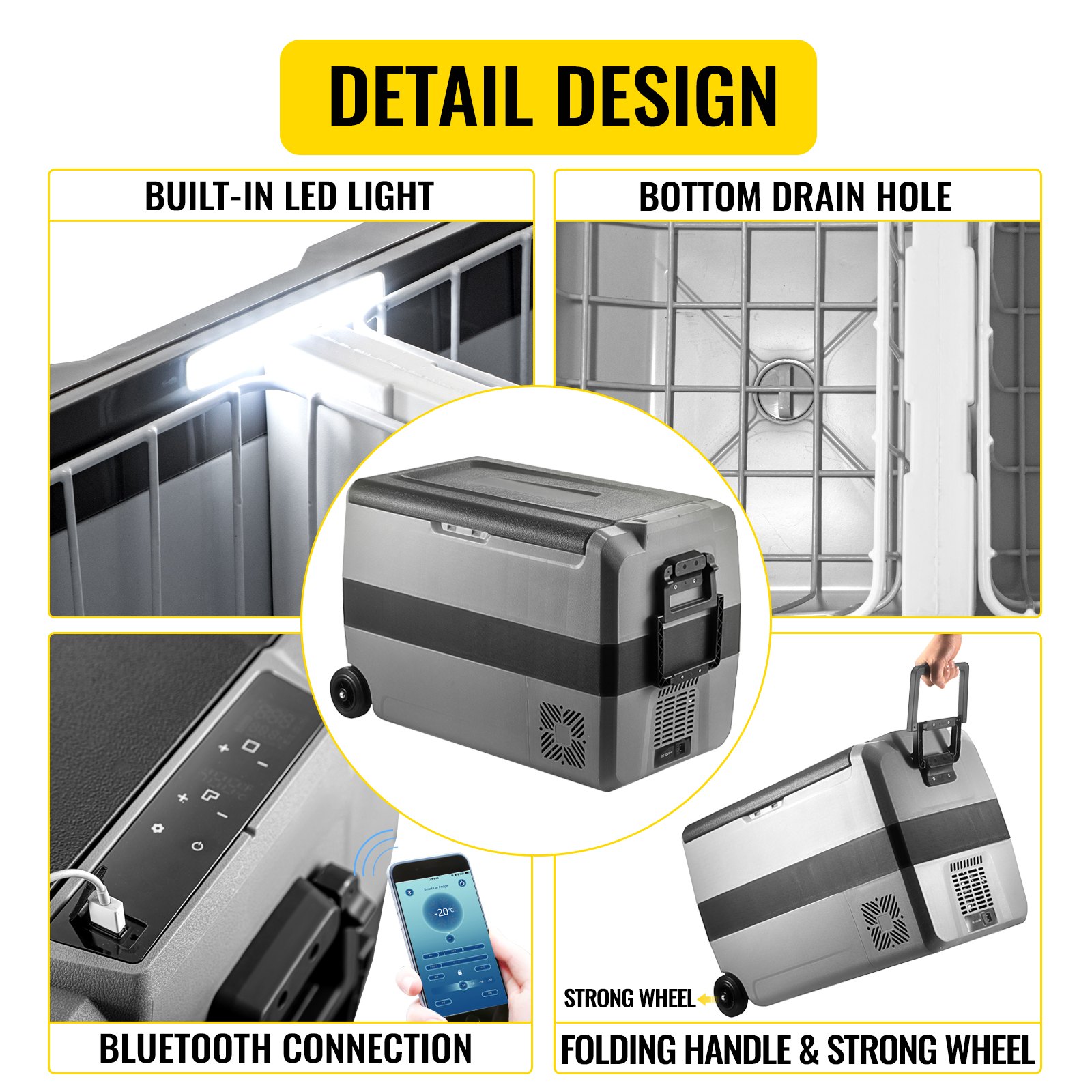 VEVOR Draagbare Auto Koelkast 50L Draagbare Elektrische Koelbox Grijs en Zwart Auto Vriezer Koelkast uit ABS-kunststof Geschikt voor Buitenactiviteiten zoals Picknicks, Kamperen, Reizen, enzovoort