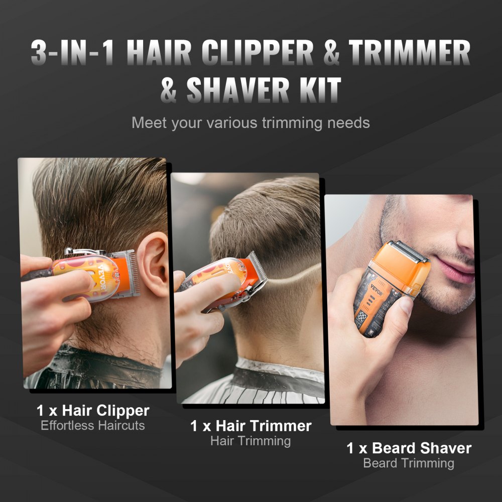 VEVOR Professionele tondeuse voor mannen, 3-in-1 tondeuse en scheerapparaatset, draadloze oplaadbare tondeuse voor het knippen en trimmen van haar, baardverzorgingsset voor mannen voor thuiskapper, ideaal cadeau