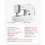 VEVOR Geautomatiseerde naaimachine voor beginners met 18 steektoepassingen, pedaal en led-lampje, stevig metalen frame, digitale naaimachine met krachtige motor voor knutselen en repareren, wit